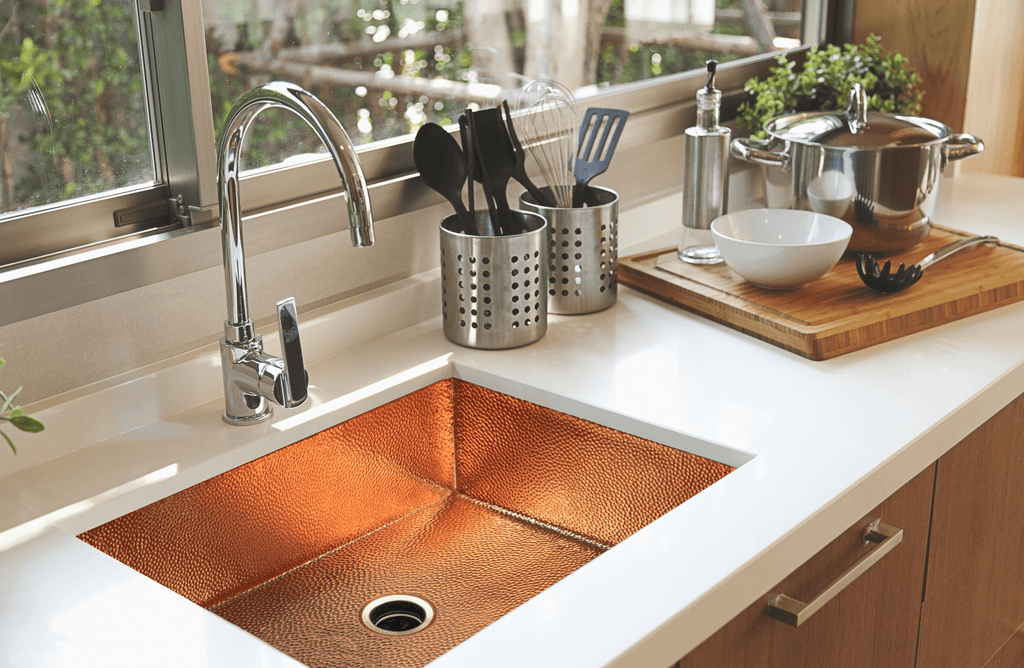 33" Drop - in Single Well Plain Hammered Copper Kitchen Sink - KMT WAREHOUSE