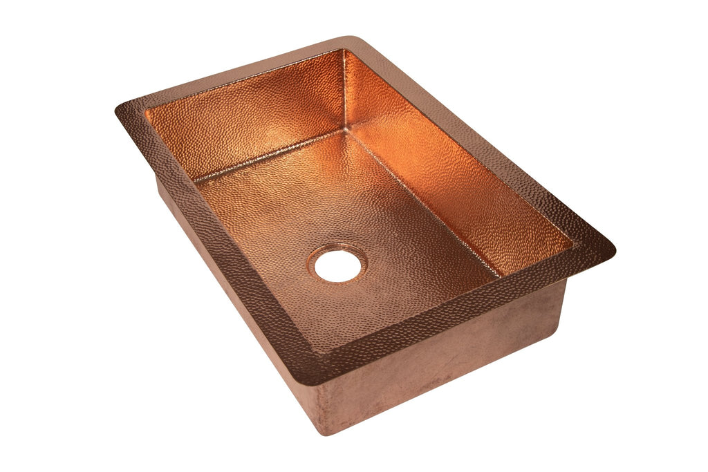 33" Drop - in Single Well Plain Hammered Copper Kitchen Sink - KMT WAREHOUSE
