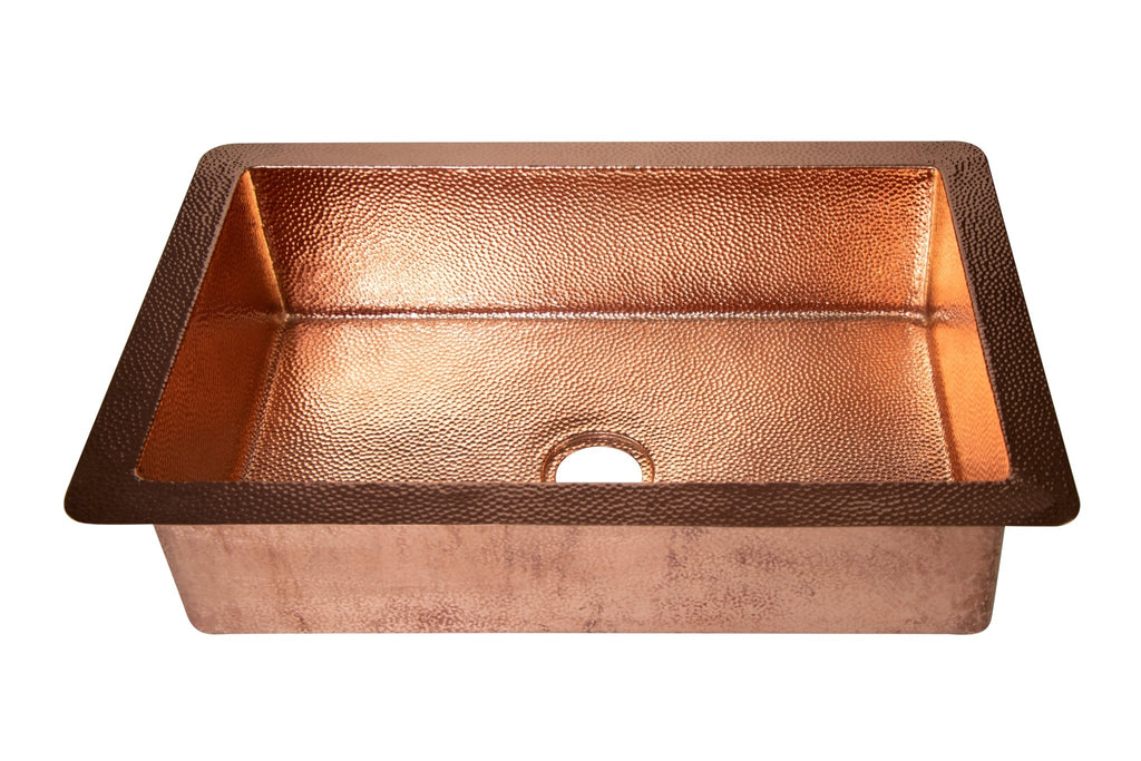 33" Drop - in Single Well Plain Hammered Copper Kitchen Sink - KMT WAREHOUSE
