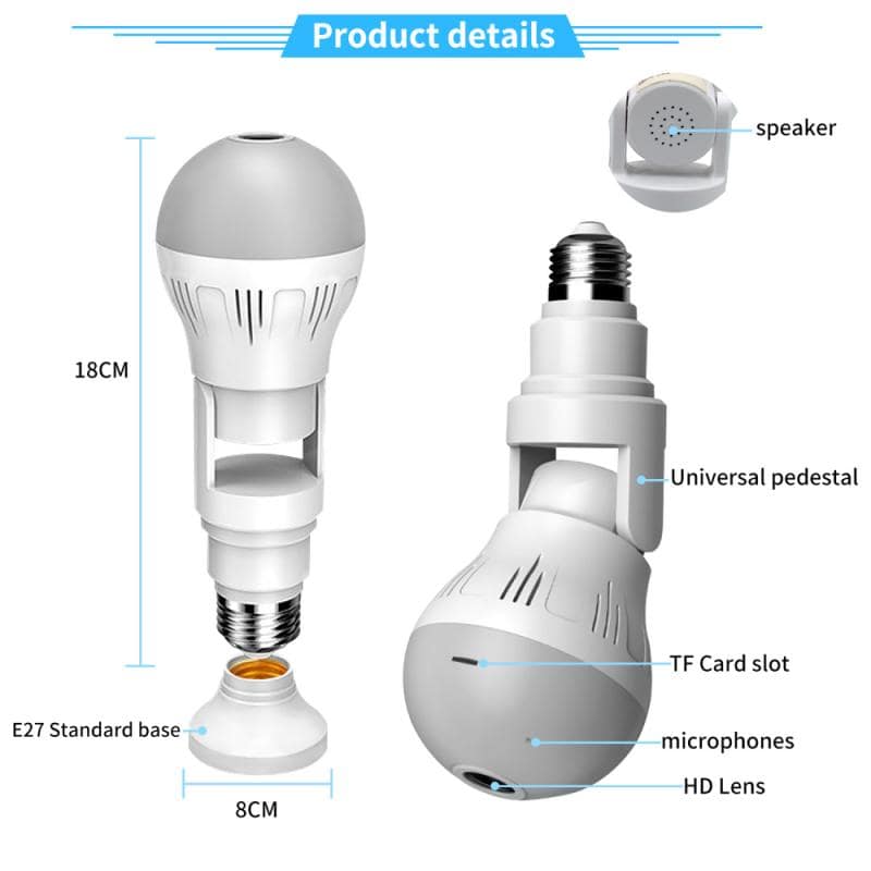 360° Panoramic Hidden Light Bulb Wifi Camera - KMT WAREHOUSE