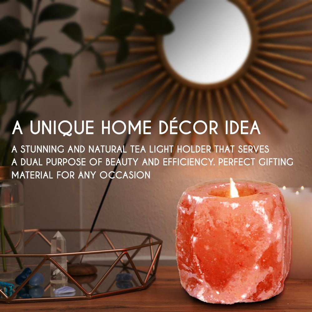 Himalayan Pink Salt Tea Light Holder by Pride of India – Salt Candle Holder – Room Décor Item – Great for Creating an Ambiance – Ideal for Home & Spa Uses – Natural Shape - KMT WAREHOUSE