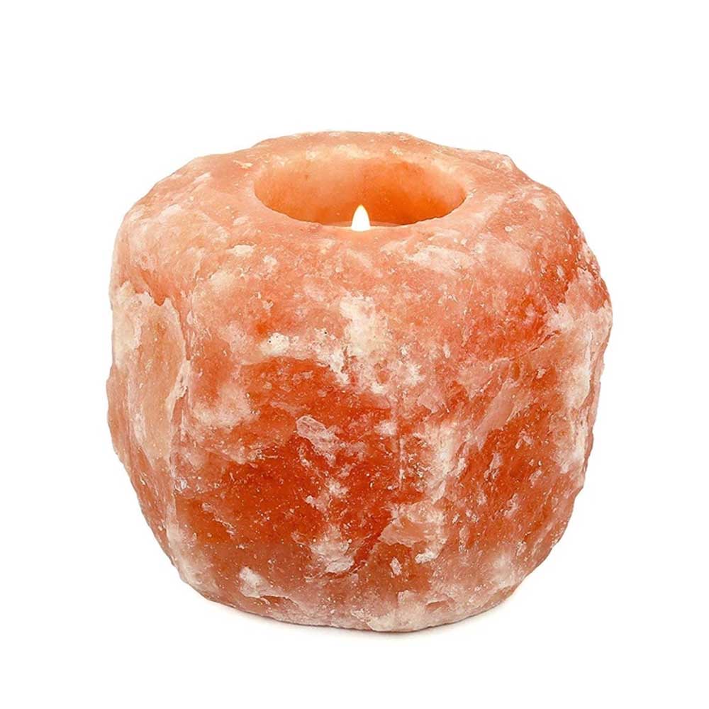 Himalayan Pink Salt Tea Light Holder by Pride of India – Salt Candle Holder – Room Décor Item – Great for Creating an Ambiance – Ideal for Home & Spa Uses – Natural Shape - KMT WAREHOUSE