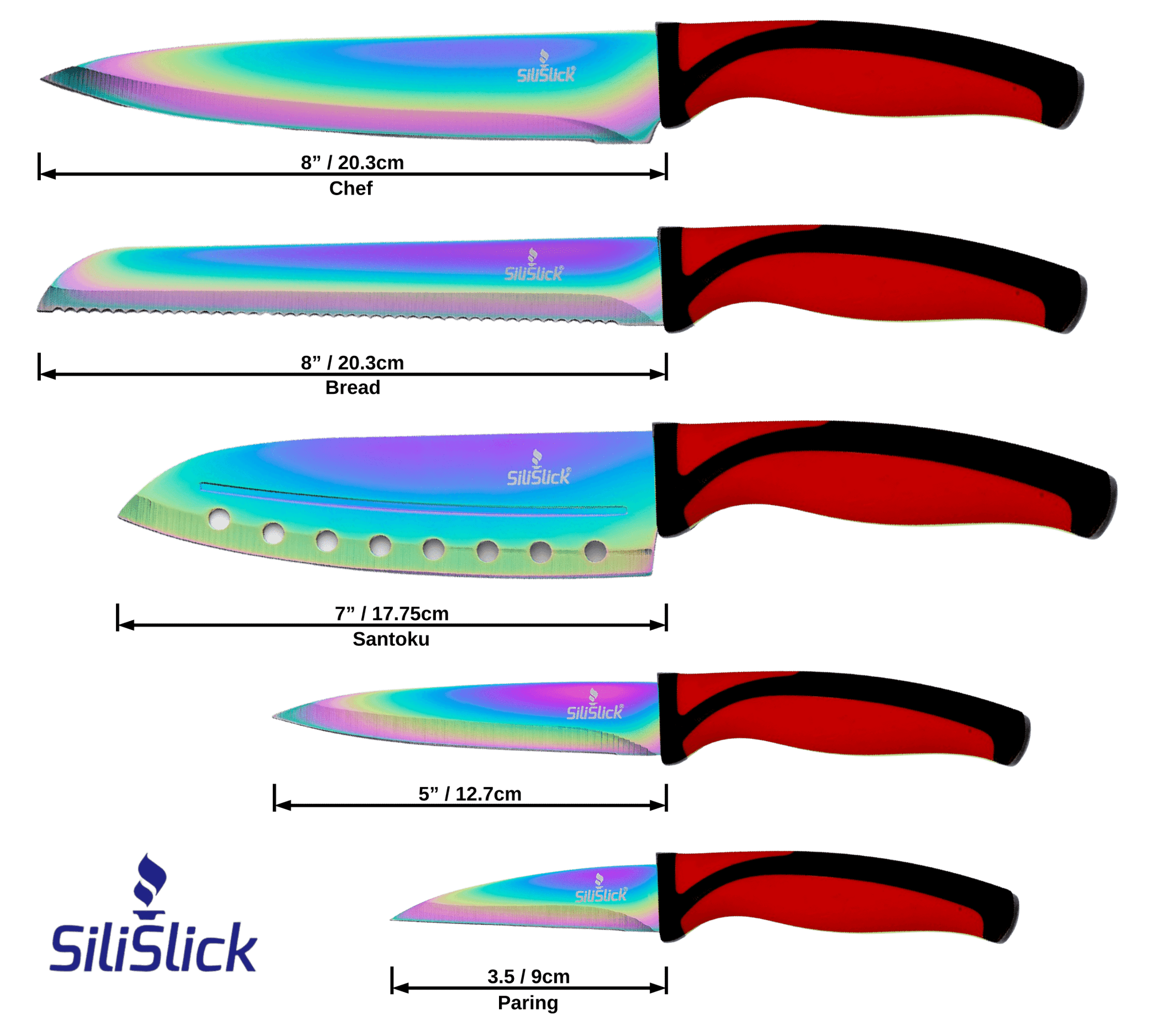 Kitchen Knife Set Kit | Red Handle & Black Magnetic Rack - KMT WAREHOUSE