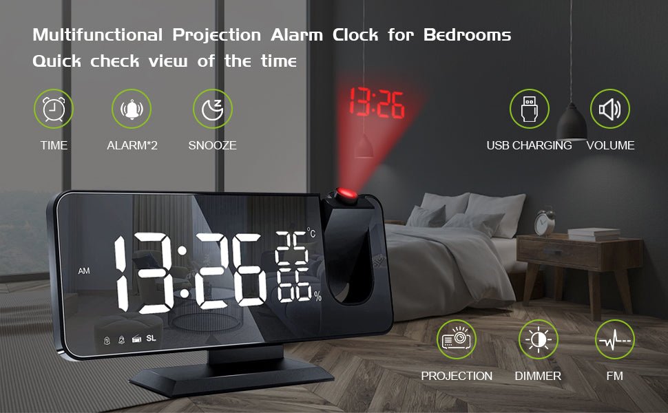 LED Projection Digital Alarm Clock Phone Charger - KMT WAREHOUSE