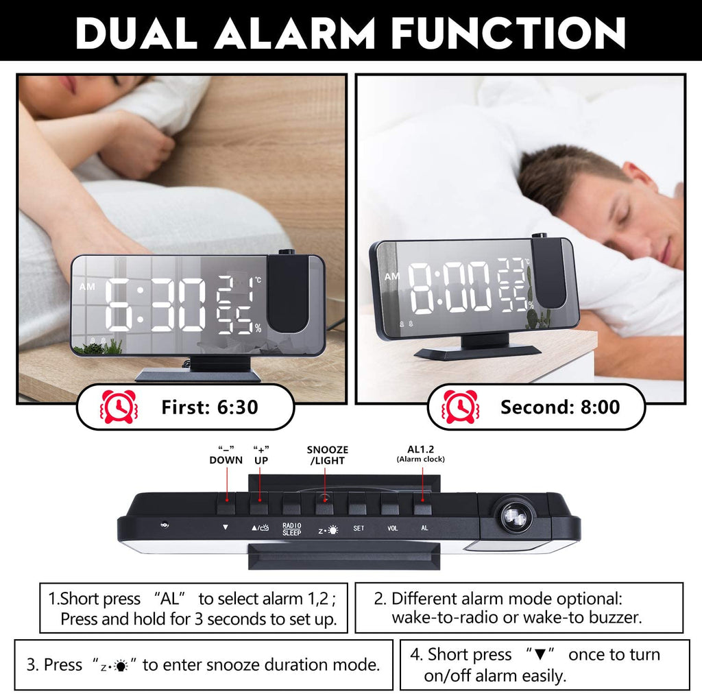 LED Projection Digital Alarm Clock Phone Charger - KMT WAREHOUSE