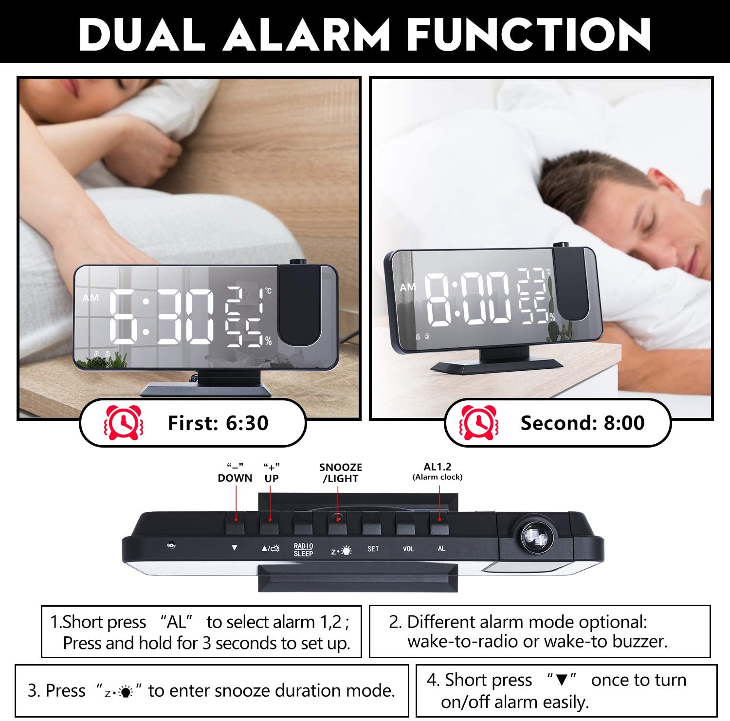 LED Projection Digital Alarm Clock Phone Charger - KMT WAREHOUSE