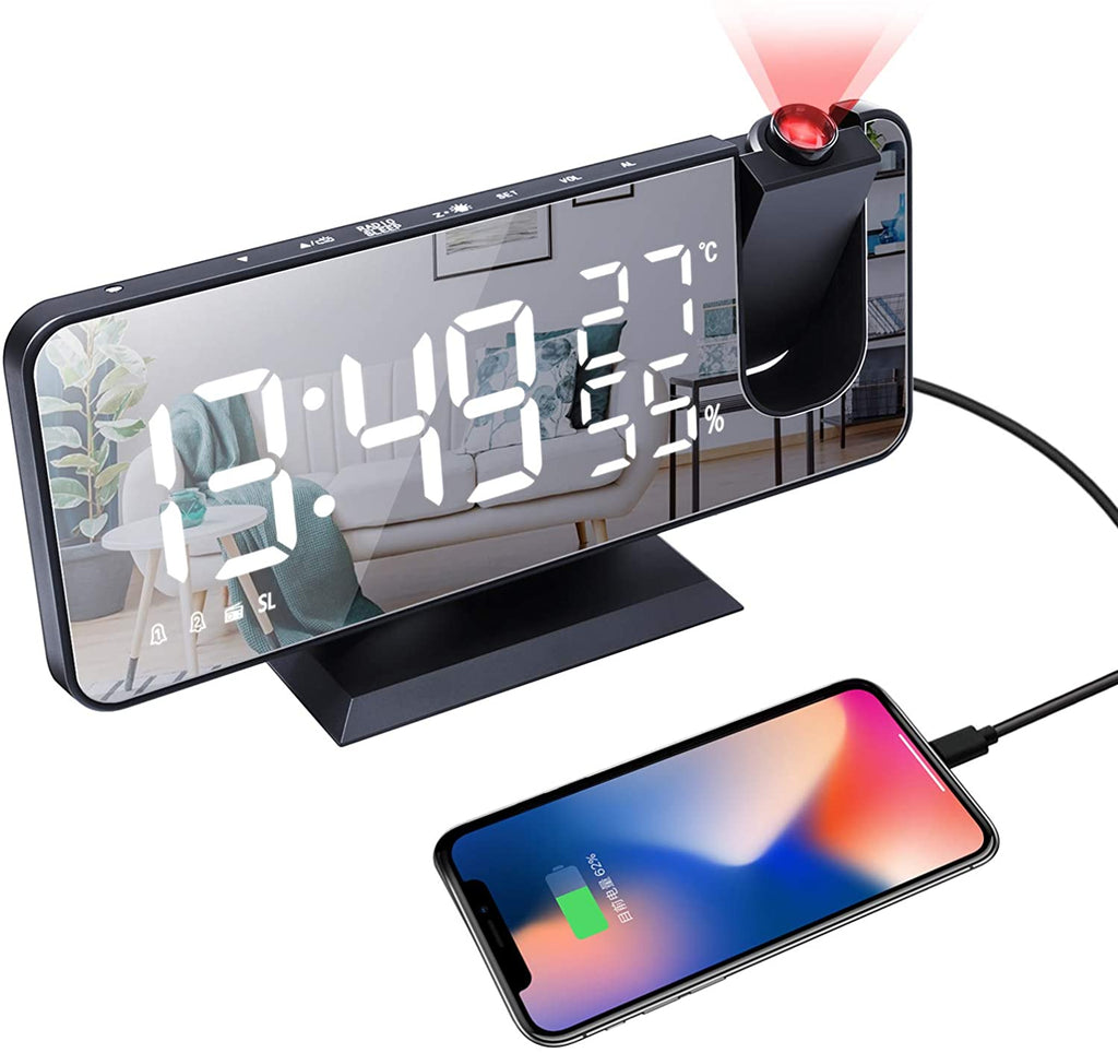 LED Projection Digital Alarm Clock Phone Charger - KMT WAREHOUSE