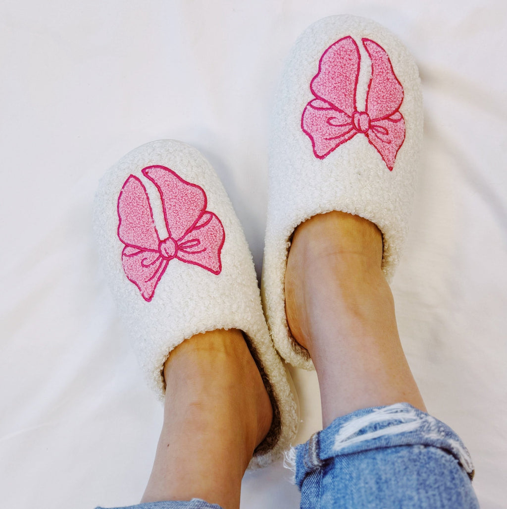 Pink Lounge Bow Cozy Slippers - KMT WAREHOUSE