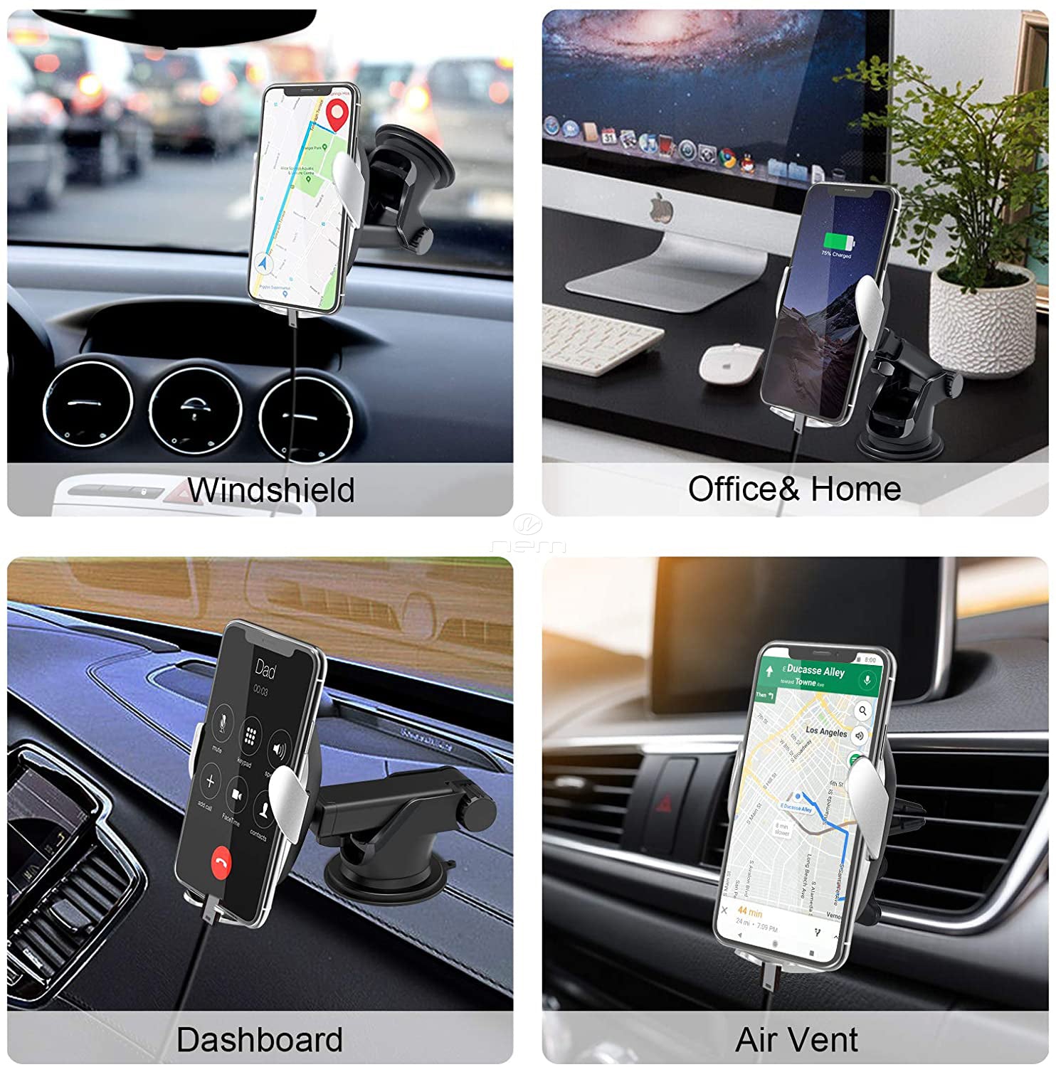 Universal Wireless Car Phone Charger Mount Holder Automatic Clamping - KMT WAREHOUSE